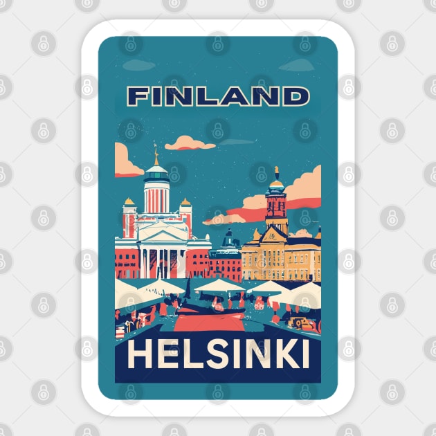 A Vintage Travel Art of Helsinki - Finland Sticker by goodoldvintage